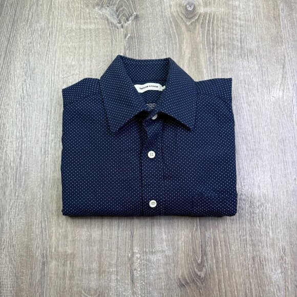 Taylor Stitch Mens Navy Blue Polka Dot Cotton Preppy Button Up Shirt Size 38 - Picture 1 of 10